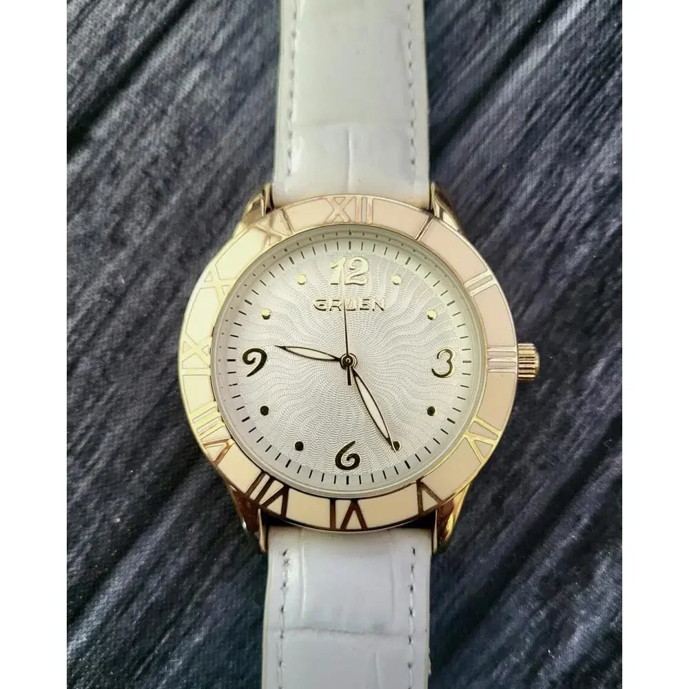 Rare Gruen Watch Ceramic Roman Bezel Guilloche Dial‎ W Box